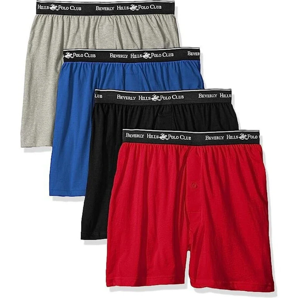 Beverly Hills Polo Club Men's 4 Pack Knit Boxer, Small